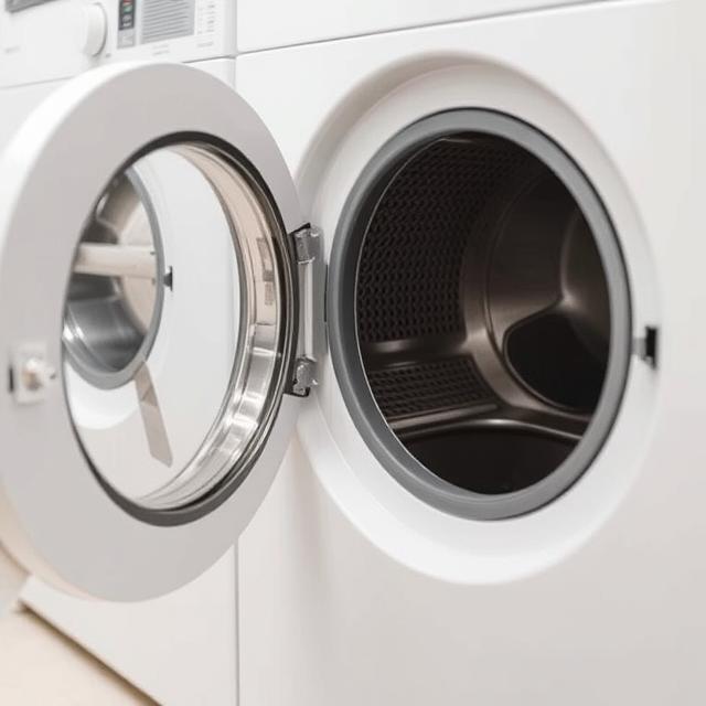 Electric dryer with lint trap being cleaned showing proper maintenance