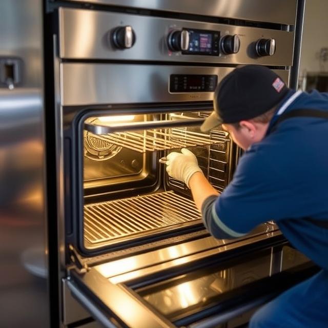 Professional oven with temperature control display in modern kitchen